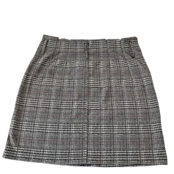 SO Womens Juniors 15 Mini Skirt Plaid Paper Bag Waist Black White Pink No Belt - Picture 3 of 12